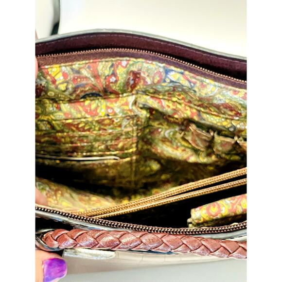 Bueno Faux Leather Medium Alligator Print Embossed Satchel Shoulder Brown - Picture 6 of 10